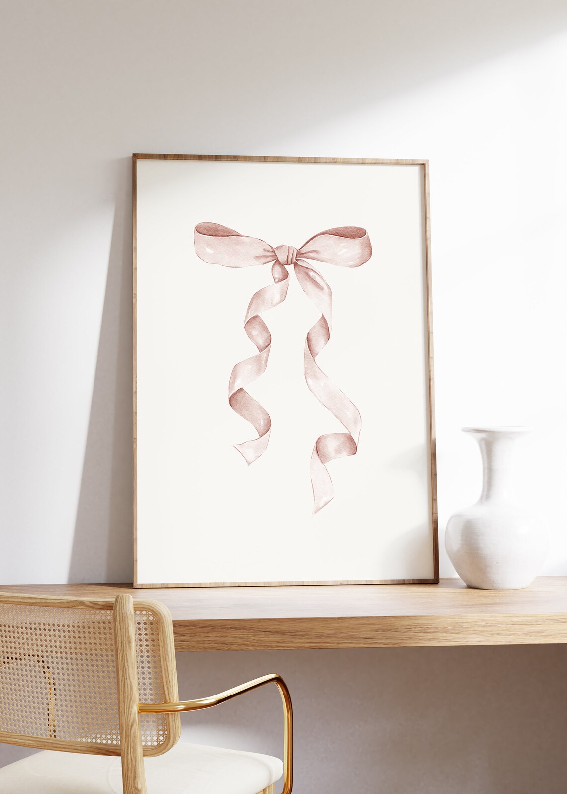 Beige Watercolor Ribbon Bow Neutral Coquette Nursery Wall Poster - Image 4