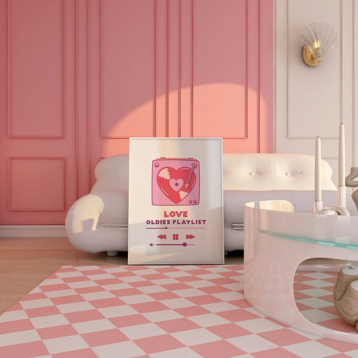 Love Oldies Playlist Pink Record Player Heart Retro Valentine Poster - Image 5