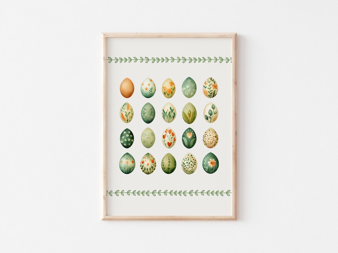 Green and Gold Botanical Painted Easter Eggs Grid Watercolor Poster - Image 4