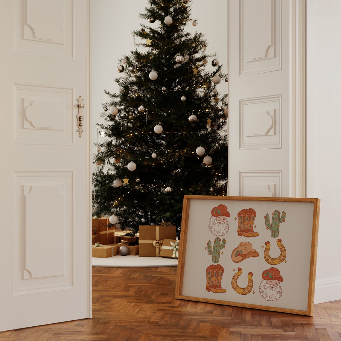 Cowboy Santa Western Christmas Print Cowboy Christmas Country Christmas Cowhide Christmas Merry Howdy Christmas Retro Christmas Print - Image 5