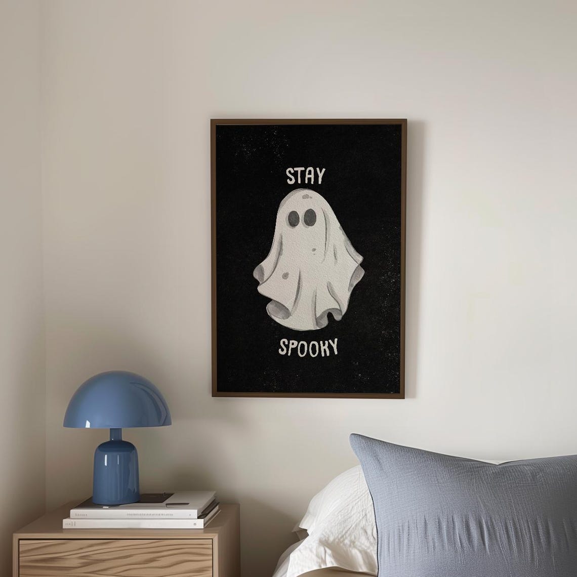Stay Spooky Soft Watercolor Ghost on Black Background Halloween Poster - Image 4