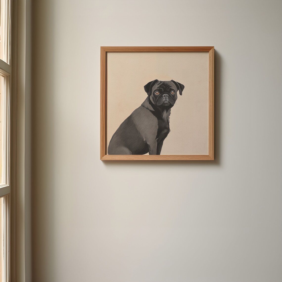 Black Pug Portrait Poster on Warm Beige Minimalist Background - Image 2