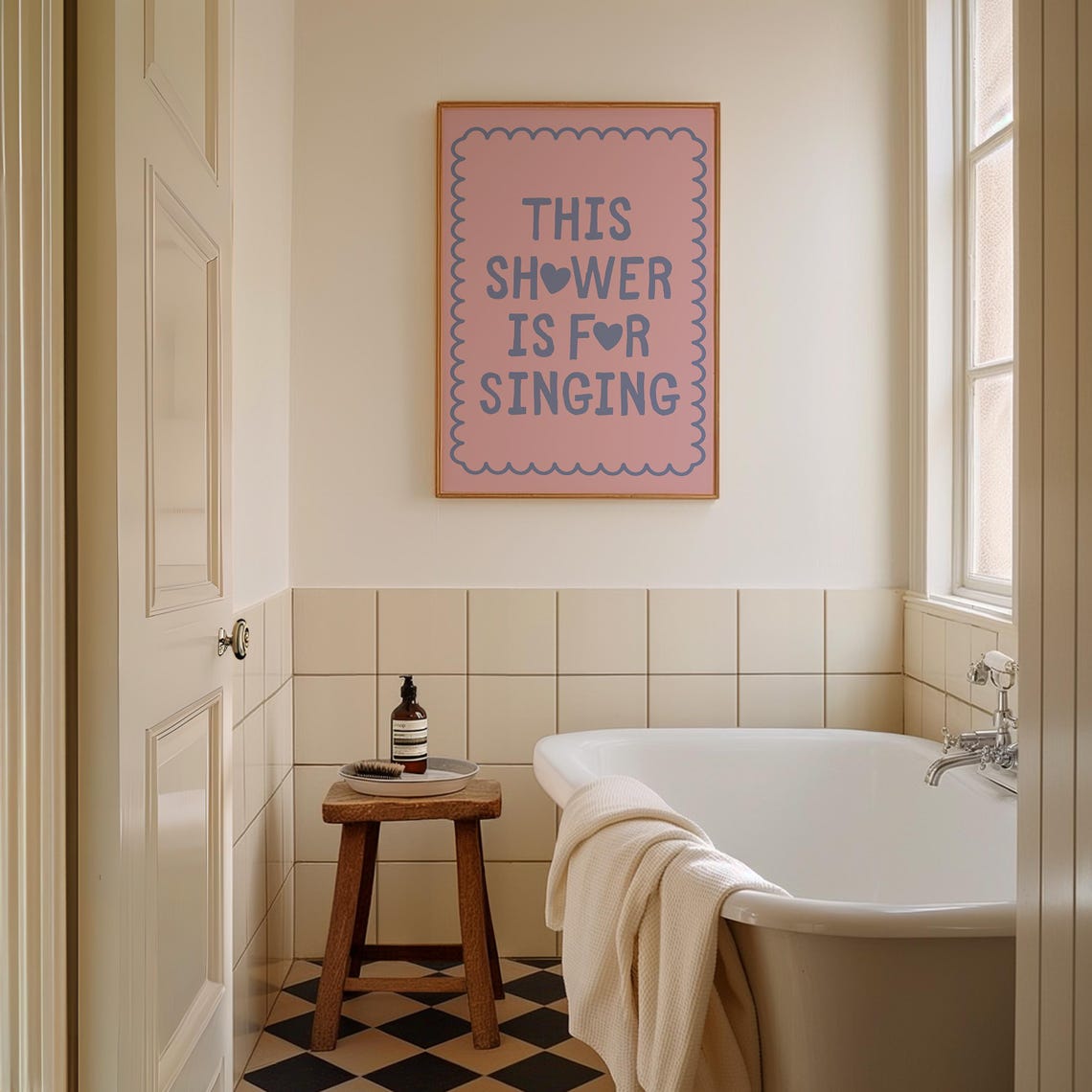 This Shower Is For Singing Pink Scalloped Heart Bathroom Poster - Image 3