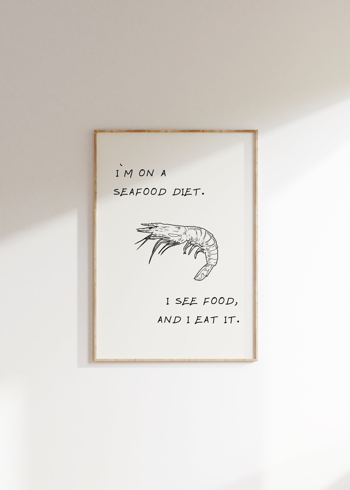 I'm On a Seafood Diet Funny Shrimp Line Art Kitchen Wall Poster - Image 2
