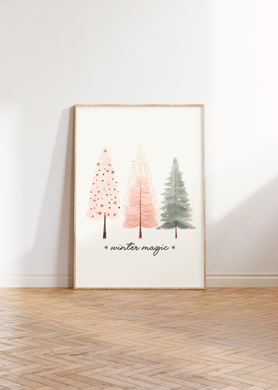 Winter Magic Boho Watercolor Tree Trio Neutral Holiday Poster - Image 2