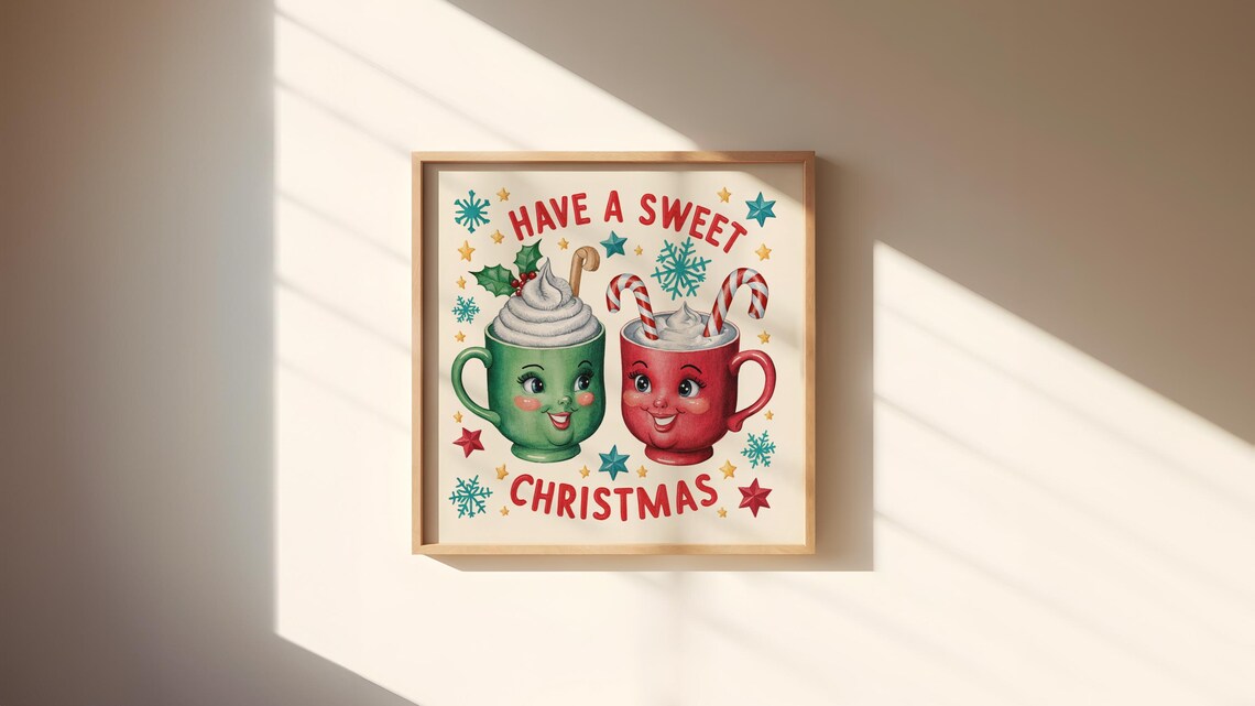 Have a Sweet Christmas Smiling Cocoa Mugs Retro Holiday Art Print - Image 2