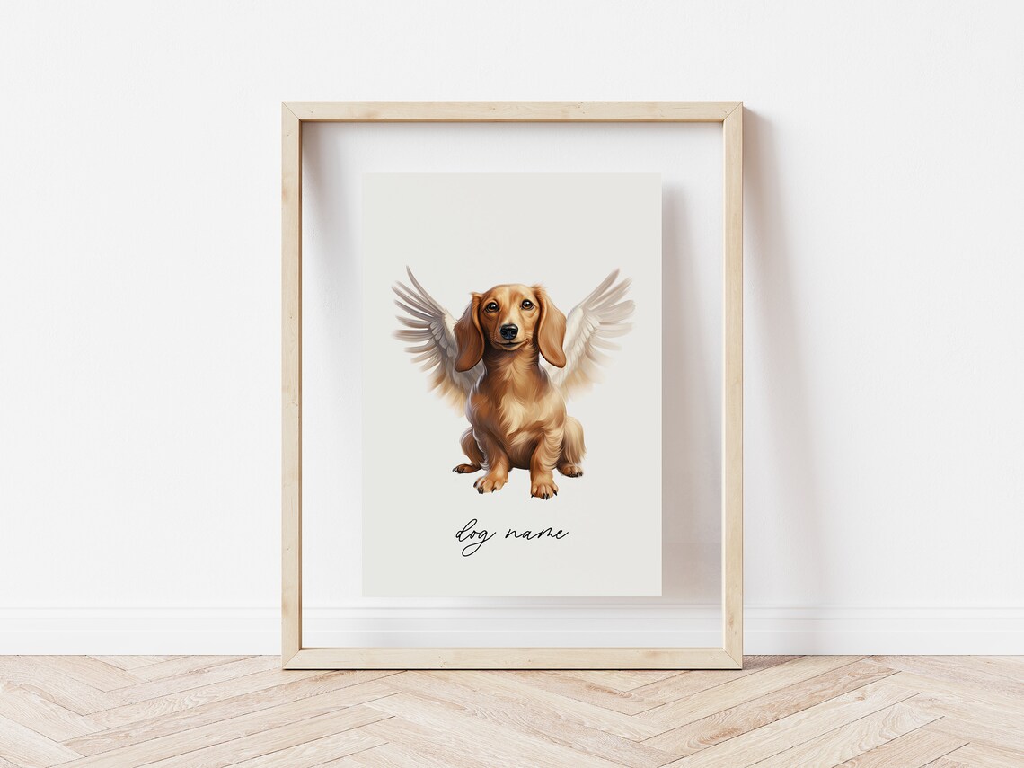 Dachshund Dog Memorial Rainbow Bridge Print Pet Loss Memorial Portrait Angel Dog Print Pet Loss Sympathy Gift Custom Dog Memorial Gift - Image 5