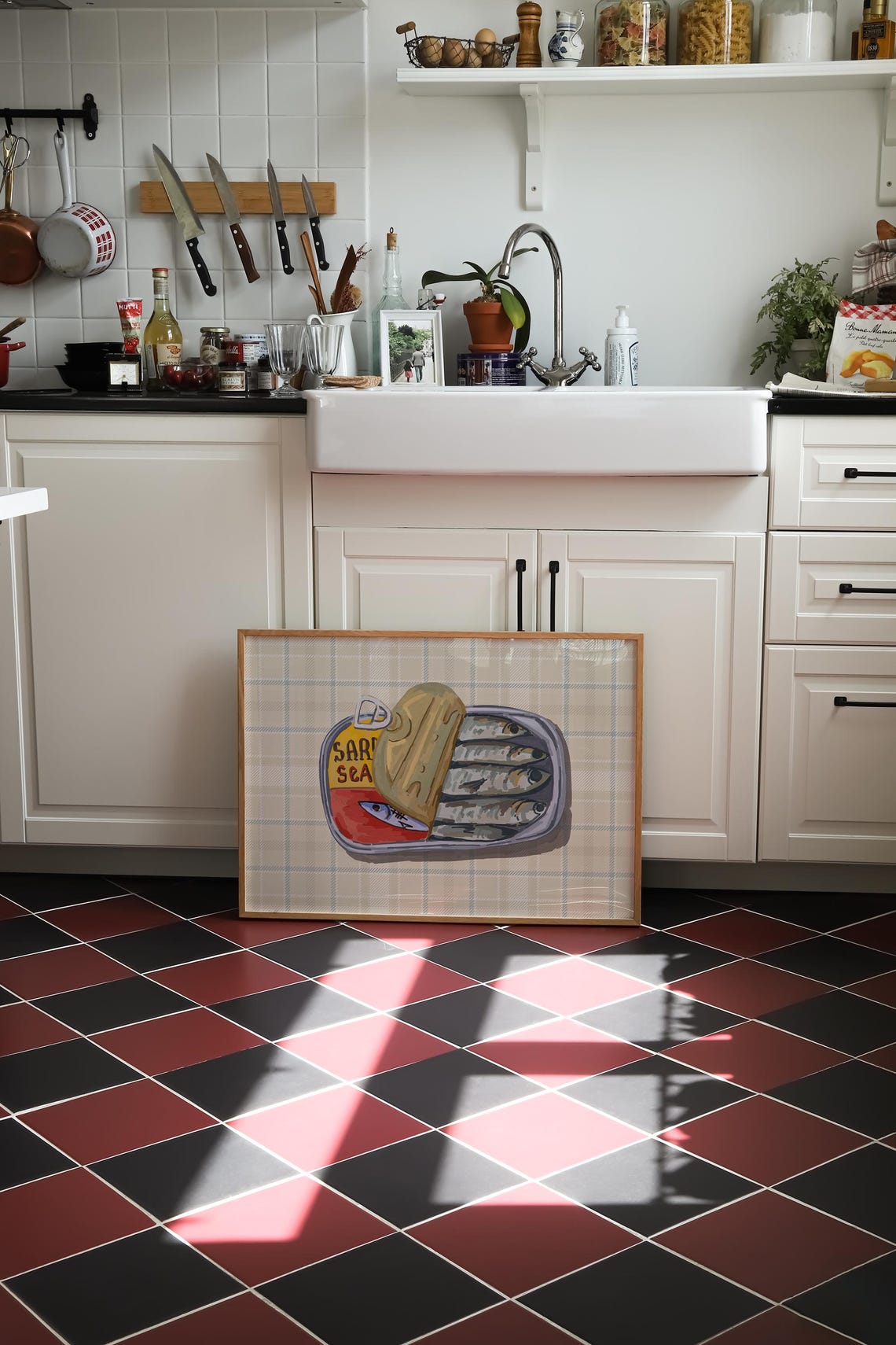 Open Sardine Tin Can On Plaid Retro Food Illustration Poster - Image 4