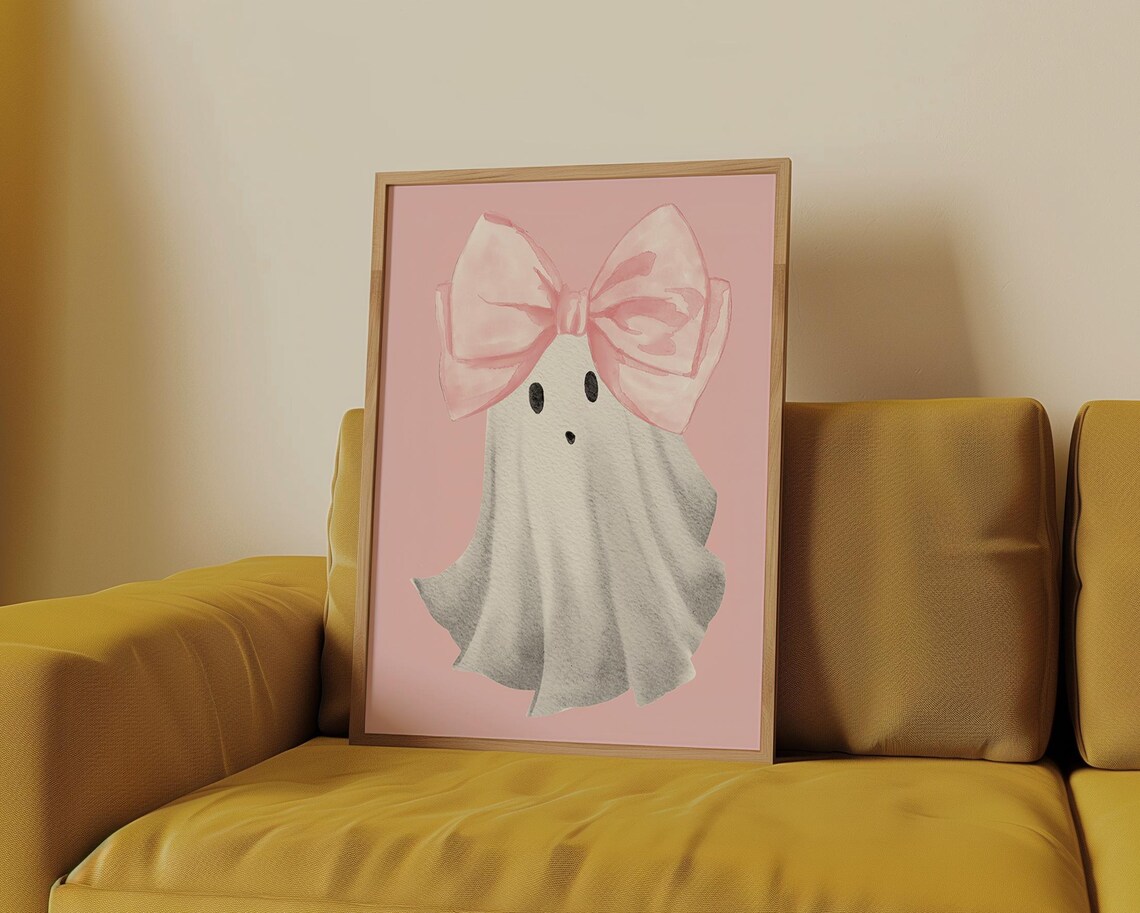 Pink Bow Ghost Coquette Halloween Poster - Image 2