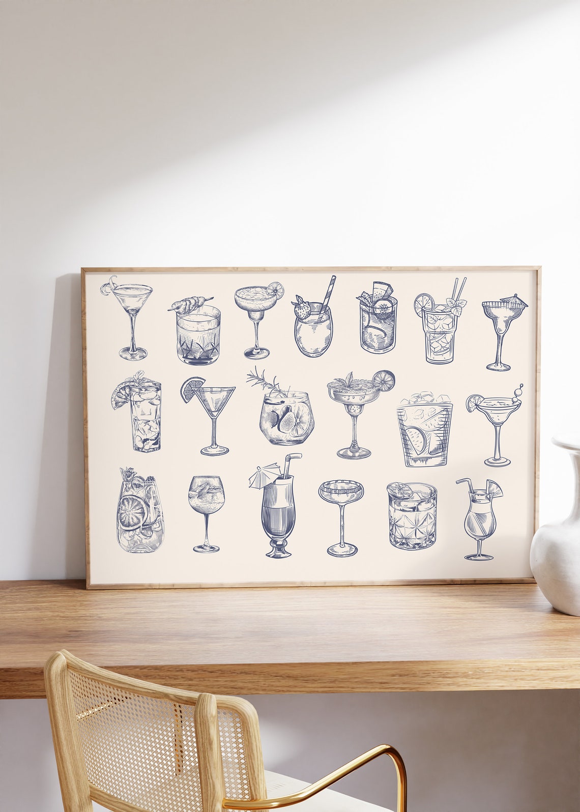 Vintage Cocktail Glasses Hand Drawn Bar Cart Illustration Poster - Image 5