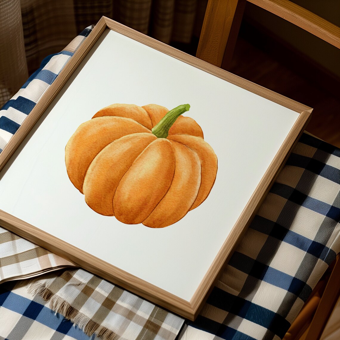 Watercolor Orange Pumpkin With Tall Green Stem Fall Art Poster - Image 5