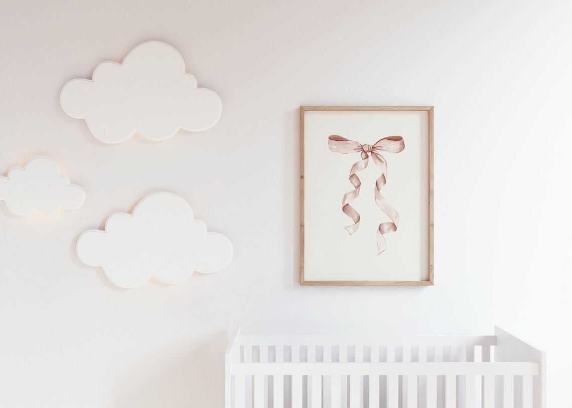 Beige Watercolor Ribbon Bow Neutral Coquette Nursery Wall Poster - Image 5