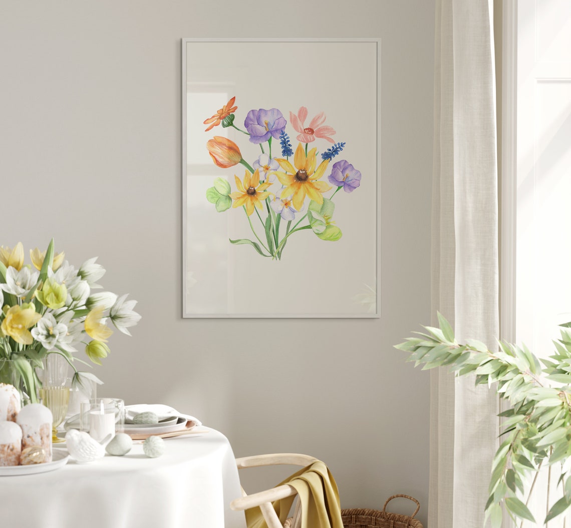 Colorful Wildflower Bouquet Watercolor Spring Floral Decor Poster - Image 5