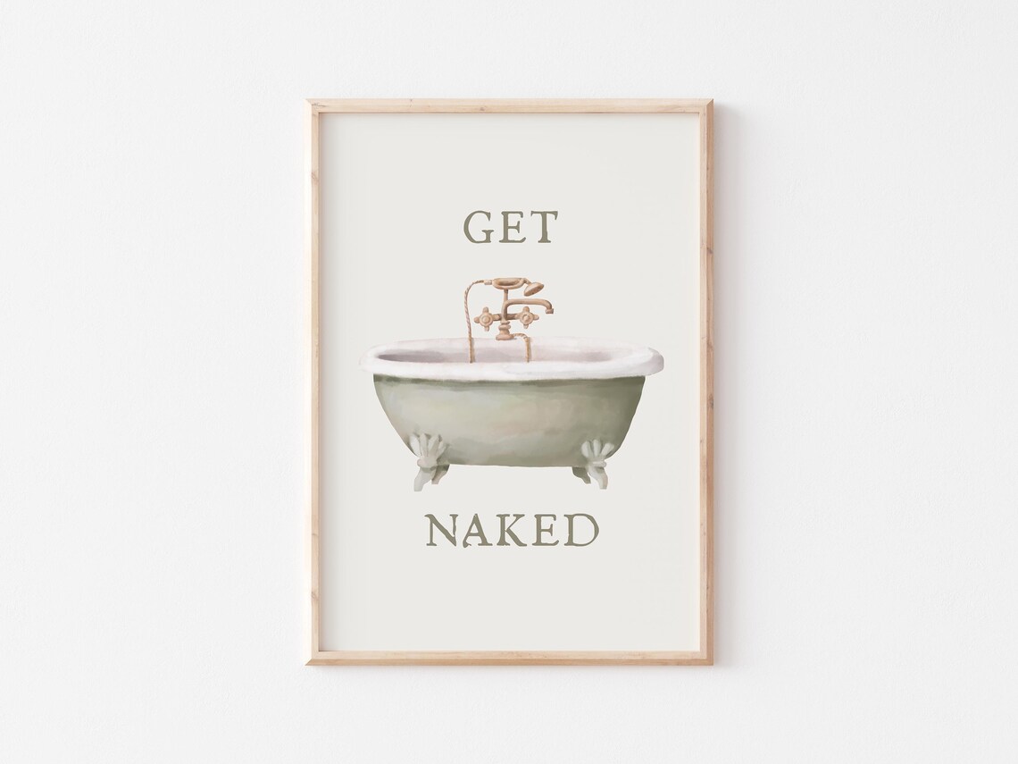 Get Naked Sage Green Clawfoot Bathtub Watercolor Bathroom Poster - Image 2