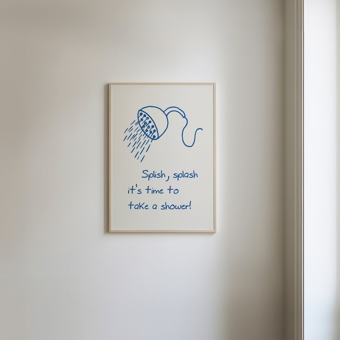 Splish Splash Its Time To Take A Shower Blue Line Art Quote Poster - Image 2