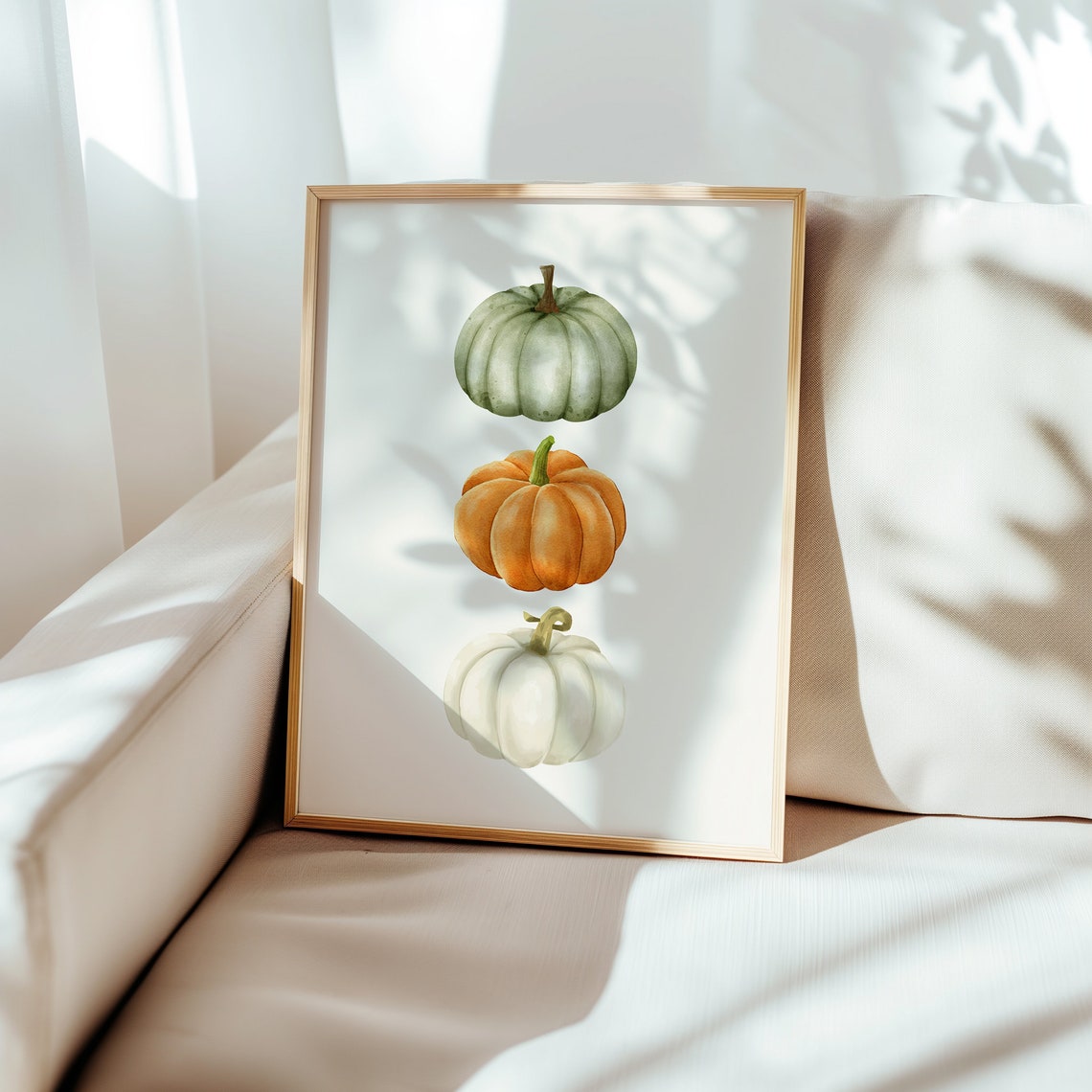 Stacked Watercolor Pumpkins Green Orange White Fall Harvest Poster - Image 5