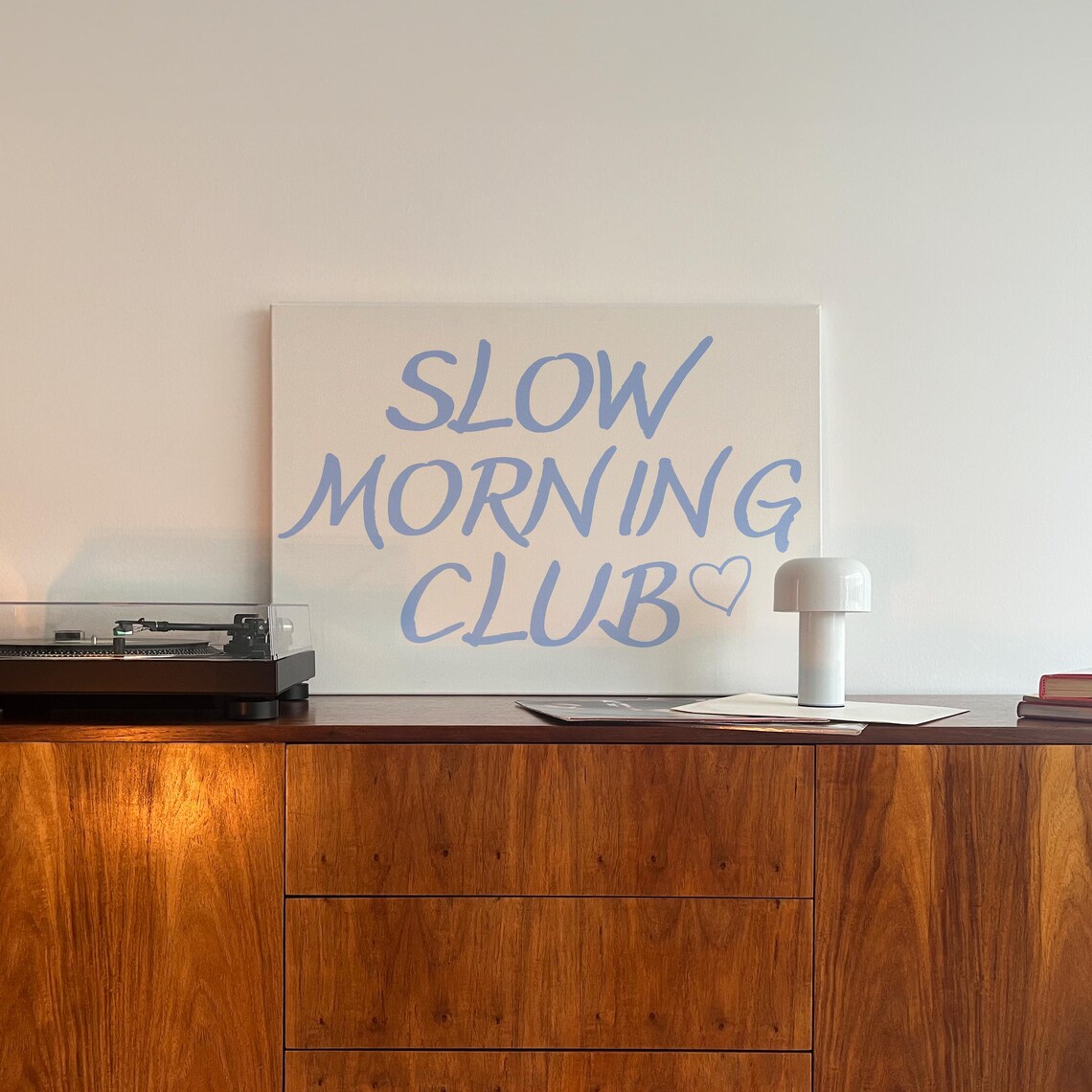Slow Morning Club Blue Script Heart Typography Landscape Poster - Image 3