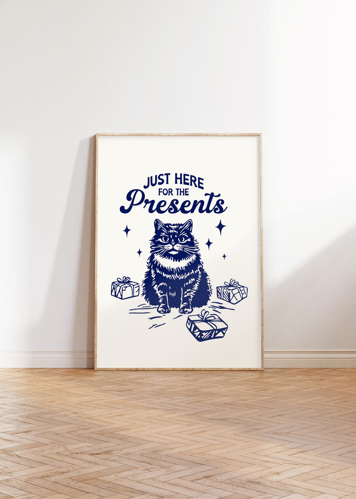 Just Here For The Presents Grumpy Funny Christmas Cat Poster - Image 2