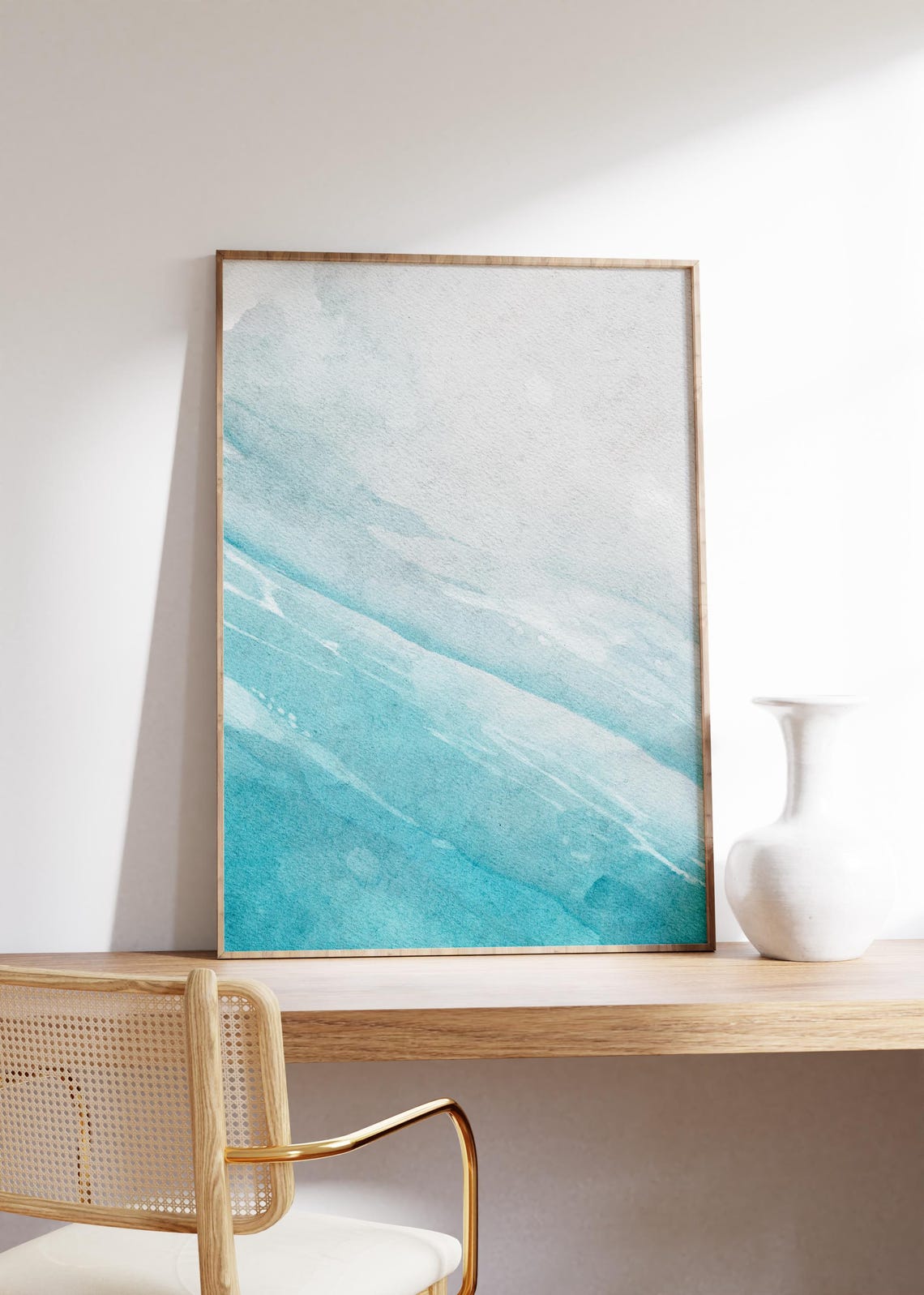 Teal Ocean Waves Abstract Watercolor Minimalist Coastal Decor Poster - Image 3