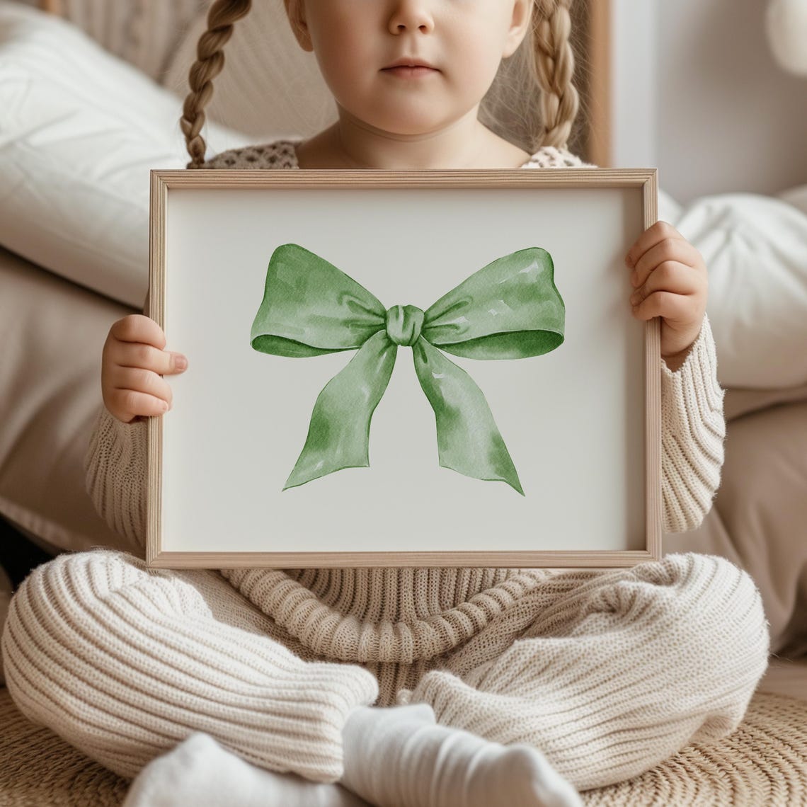 Green Bow Print Coquette Wall Decor Preppy Room Decor Trendy Horizontal Wall Art Balletcore Wall Art Soft Girl Era - Image 2