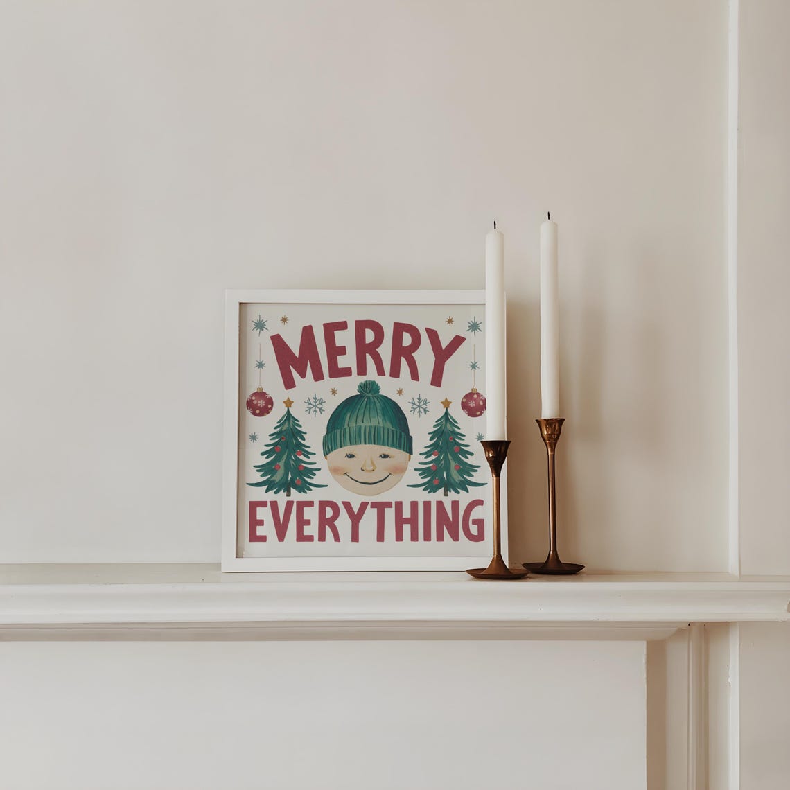 Merry Everything Smiling Face Cute Retro Christmas Quote Poster - Image 3