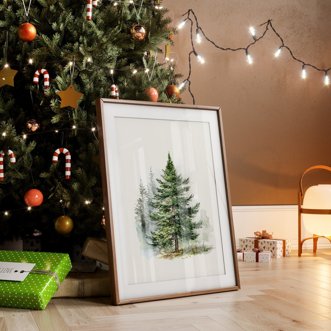 Misty Watercolor Evergreen Forest Trio Christmas Winter Wall Art - Image 5
