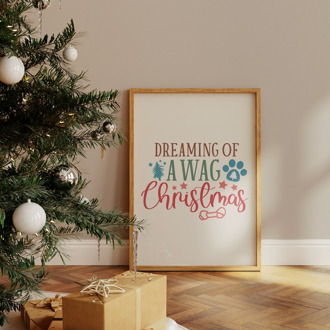 Dreaming Of A Wag Christmas Dog Quotes Print Christmas Pet Wall Print Funny Dog Print Funny Christmas Decor Humorous Christmas Wall Art - Image 4