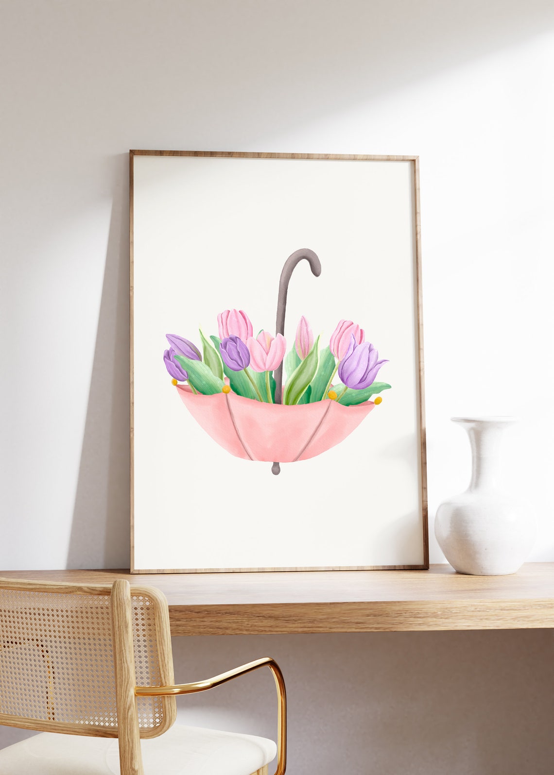 Pink Umbrella Filled With Tulips Watercolor Spring Flower Poster - Image 4