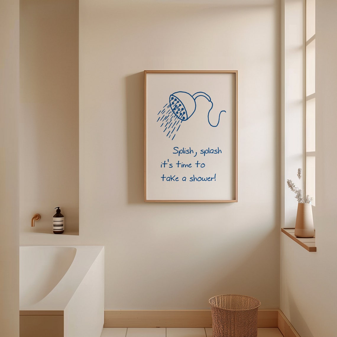Splish Splash Its Time To Take A Shower Blue Line Art Quote Poster - Image 3