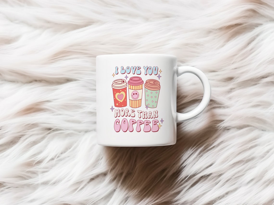 I Love You More Than Coffee Retro Takeaway Cups Quote Poster - Image 2