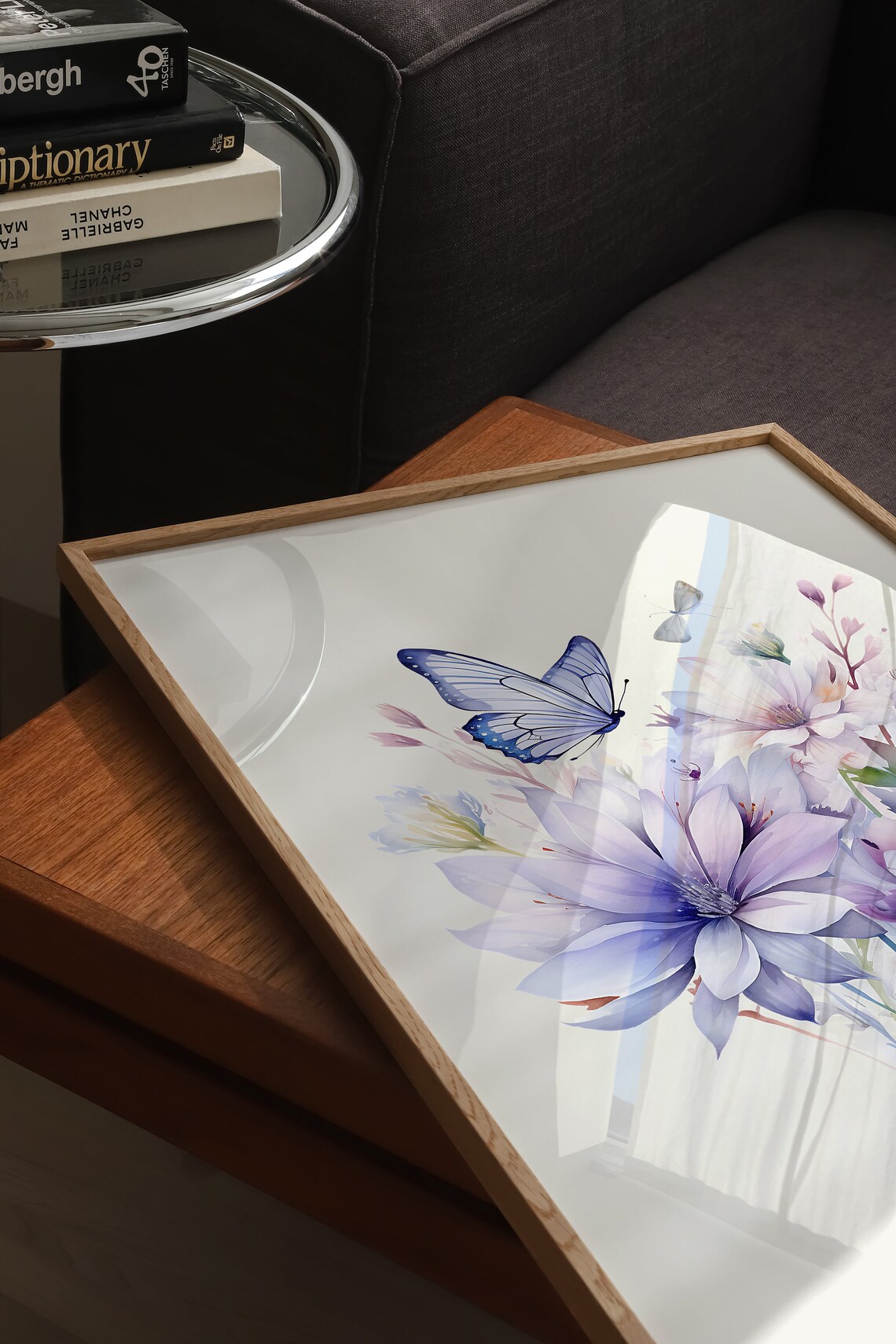 Soft Lavender Blossoms with Butterflies Watercolor Botanical Poster - Image 3