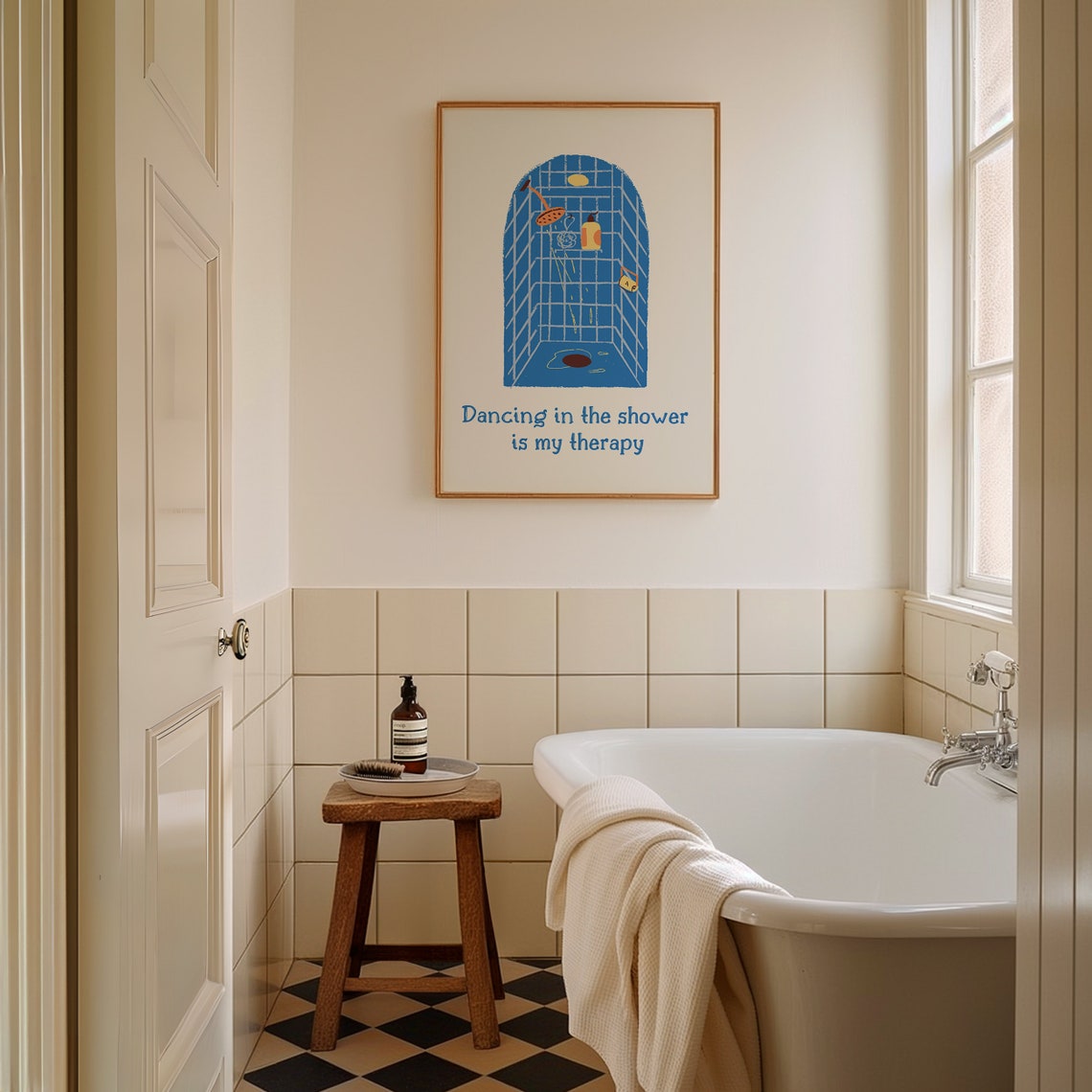 Dancing In The Shower Is My Therapy Blue Tile Illustration Poster - Image 3