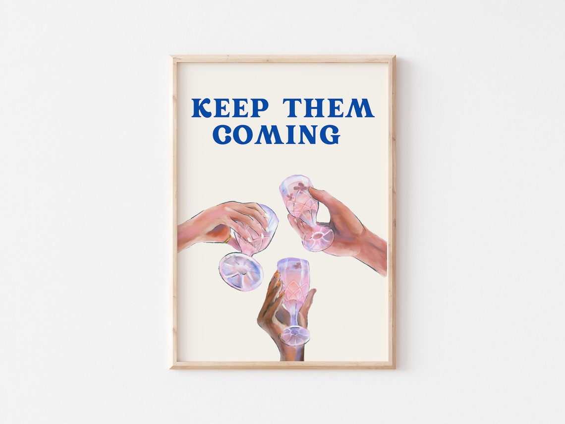 Keep Them Coming Champagne Flutes Raised Hands Pastel Bar Cart Poster - Image 4