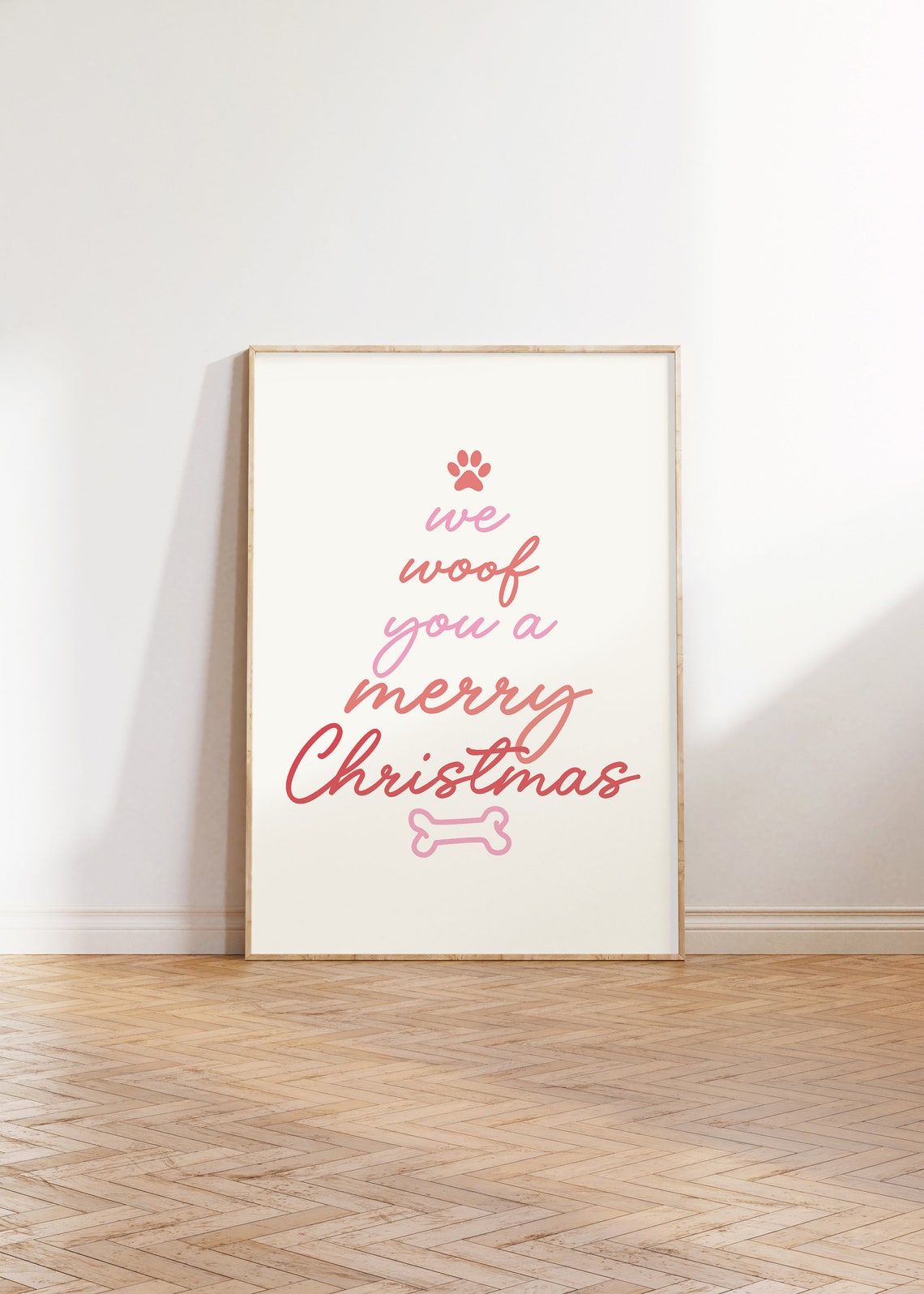 We Woof You A Merry Christmas Pink Tree Script Dog Lover Poster - Image 2