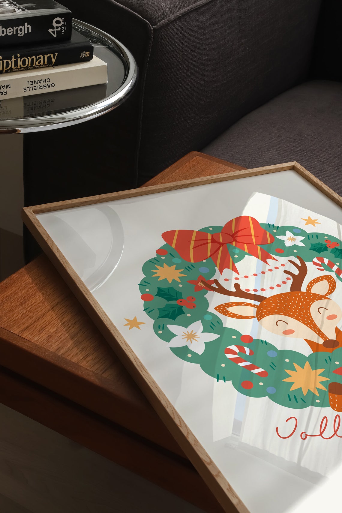 Jolly Holiday Cute Reindeer Peeking From a Christmas Wreath Poster - Image 5