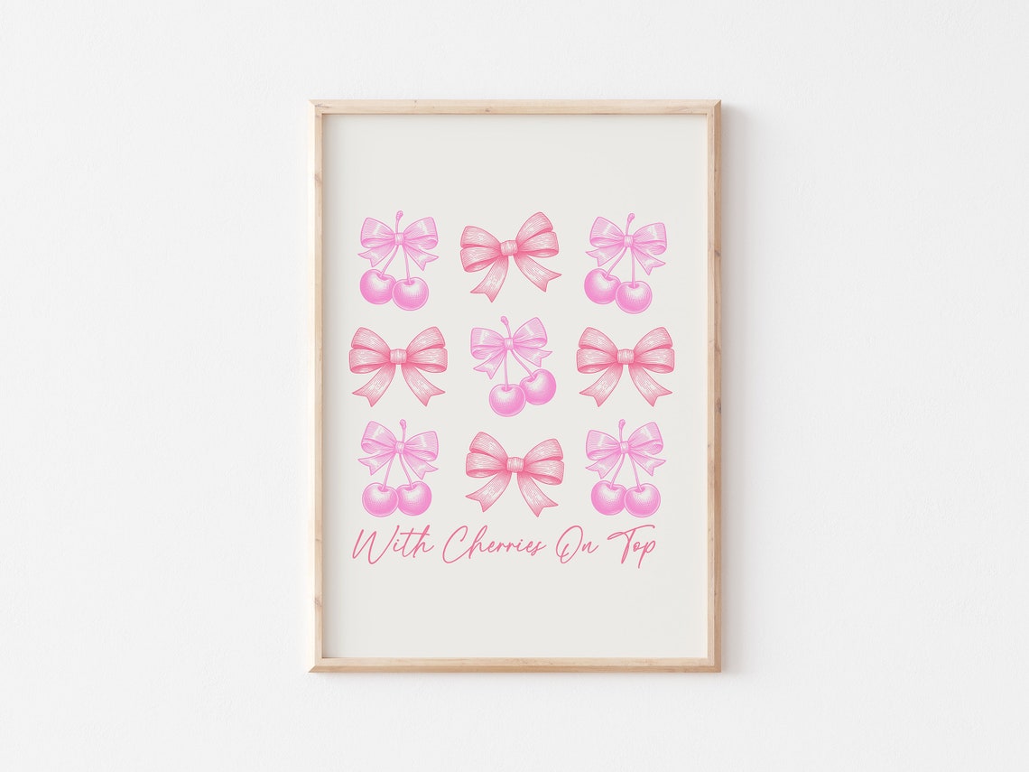Pink Bows and Cherries Grid With Cherries On Top Script Poster - Image 5