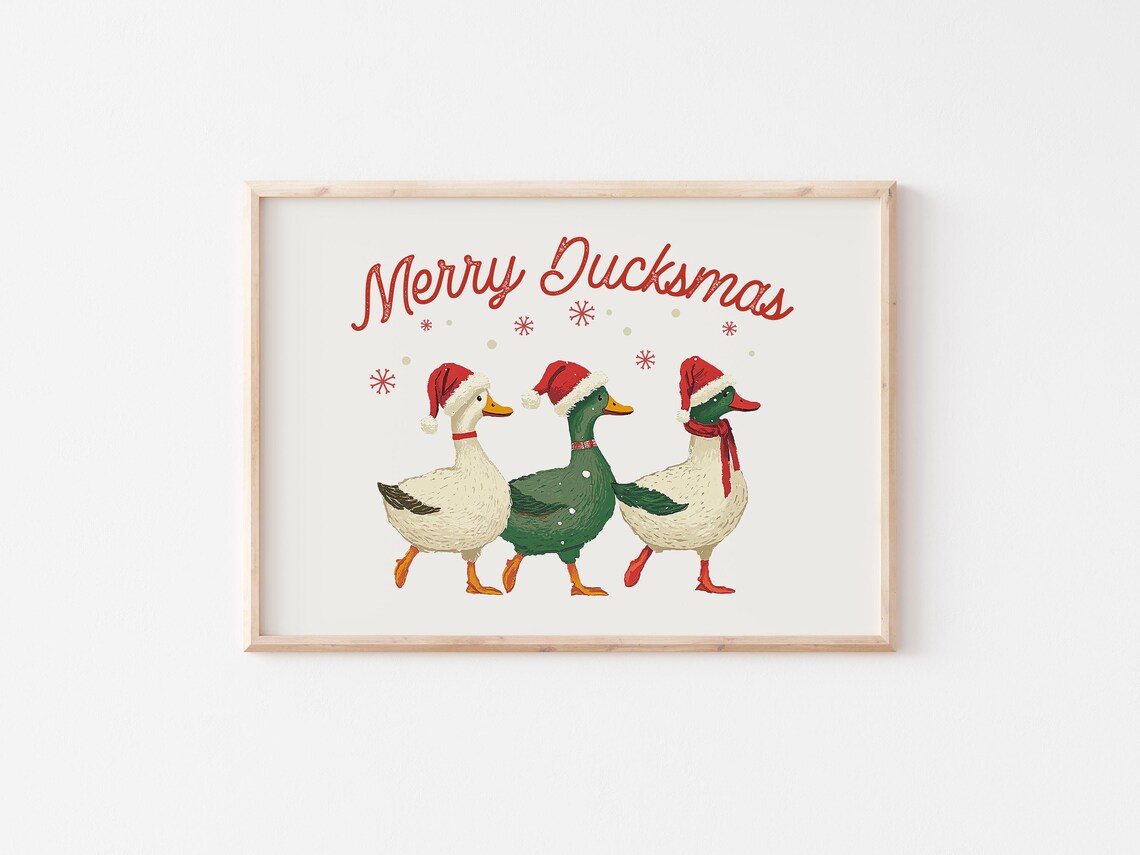 Merry Ducksmas Three Adorable Ducks in Santa Hats Christmas Poster - Image 2