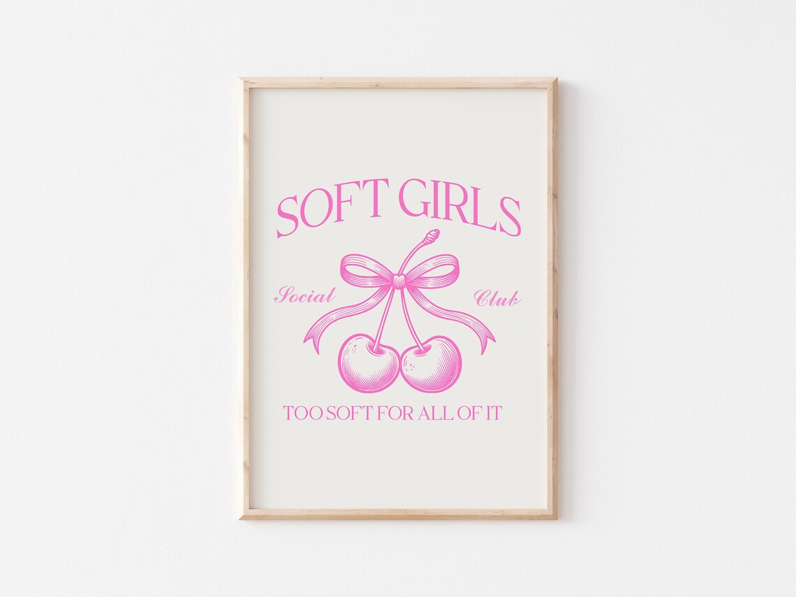 Soft Girls Social Club Pink Cherry Bow Retro Typography Poster - Image 5