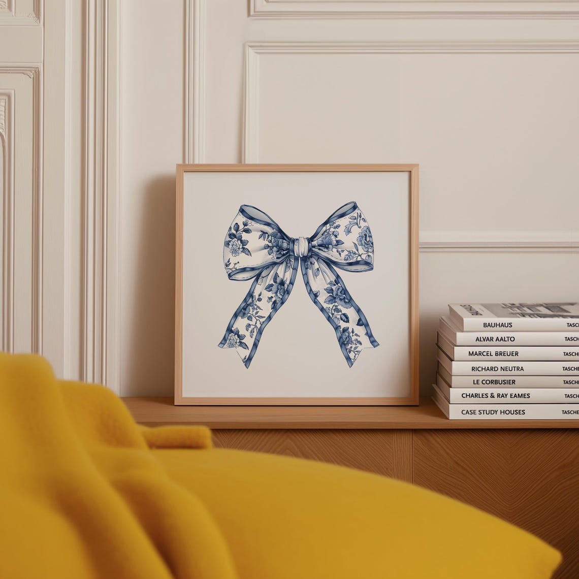 Blue and White Chinoiserie Floral Bow Elegant Balletcore Poster - Image 4