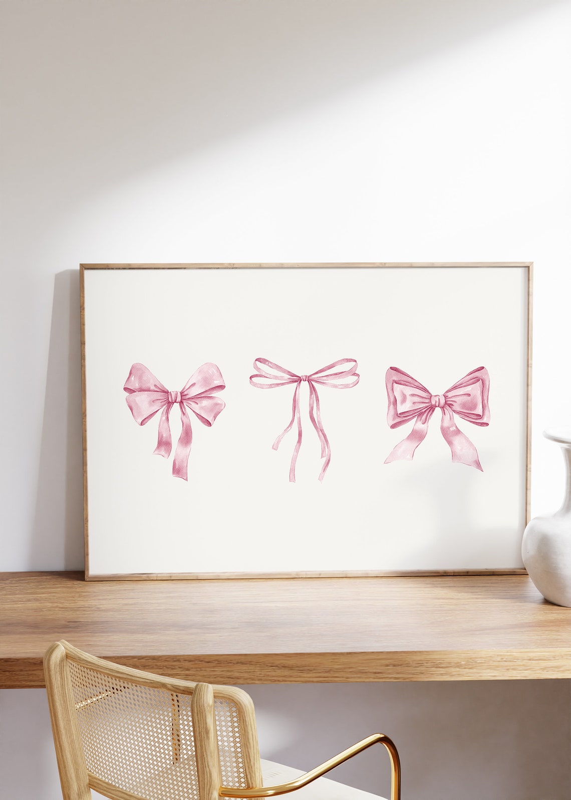 Pink Watercolor Bows Coquette Balletcore Trio Horizontal Poster - Image 3
