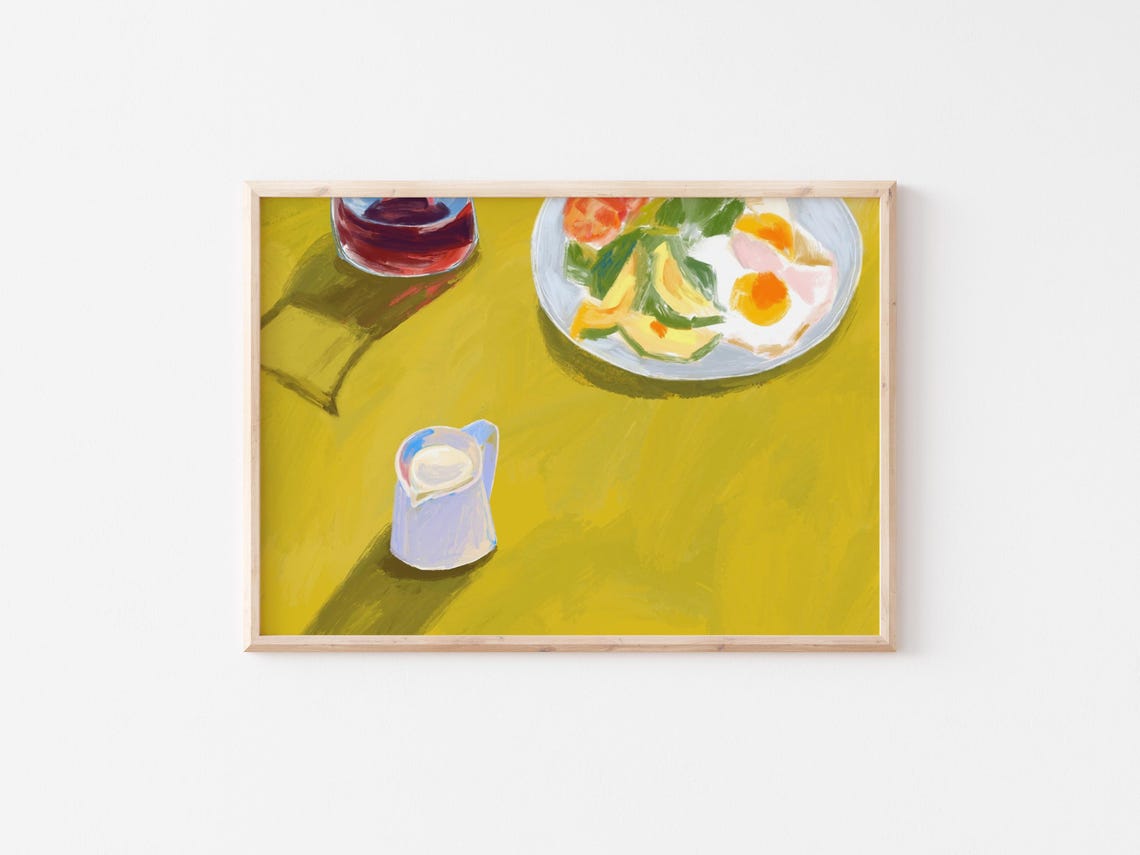 Sunny Breakfast Table Still Life Fried Eggs Painterly Food Poster - Image 3