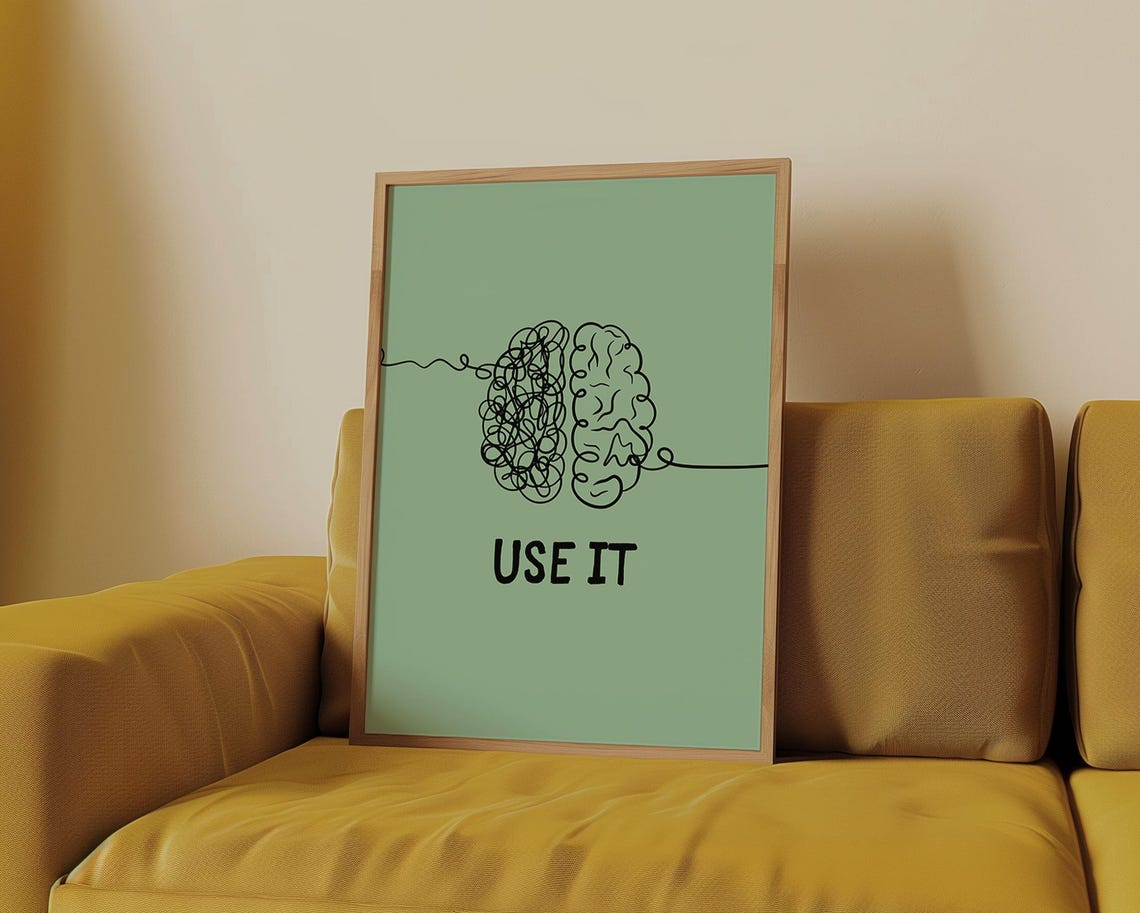 Use It Half Tangled Brain Line Drawing Sage Green Mental Health Poster - Image 4