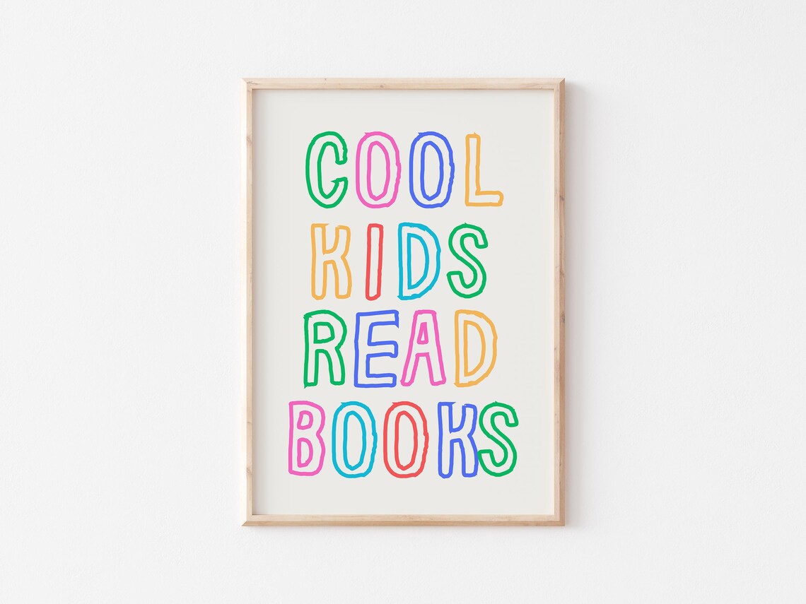 Cool Kids Read Books Rainbow Outline Lettering Playroom Poster - Image 3