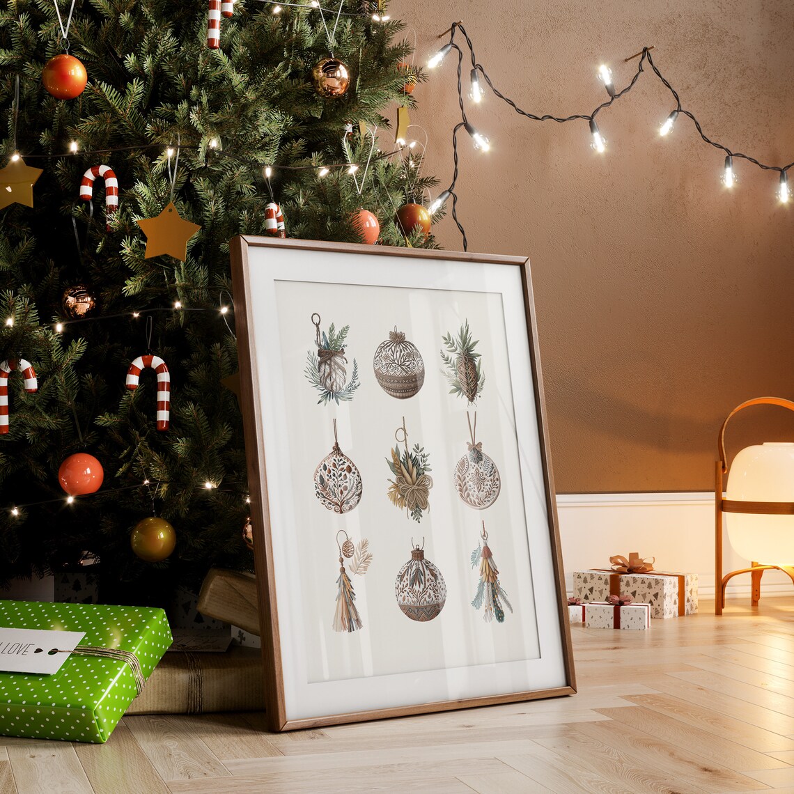 Nine Boho Botanical Christmas Ornaments Neutral Rustic Holiday Poster - Image 2
