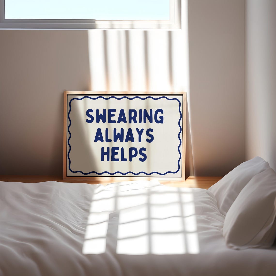 Swearing Always Helps Sarcastic Navy Border Horizontal Quote Poster - Image 4