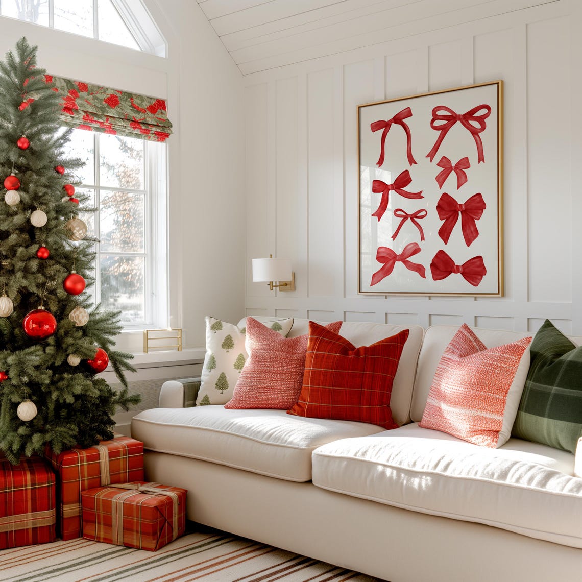 Red Christmas Bow Watercolor Collage Poster for Holiday Decor - Image 4