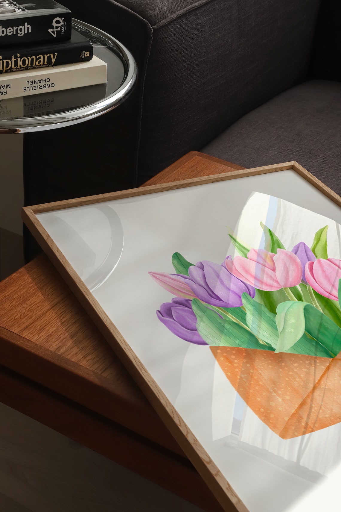 Purple And Pink Tulips In Envelope Watercolor Flower Art Poster - Image 3