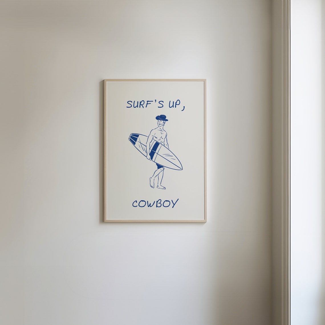 Surfs Up Cowboy Navy Line Art Surfer With Surfboard Beach Poster - Image 2