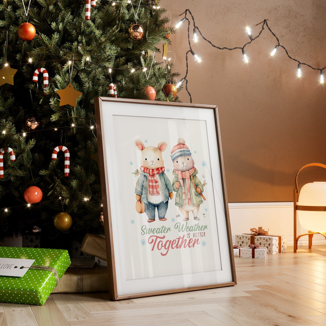 Sweater Weather Is Better Together Bunny Rabbit Christmas Poster - Image 2