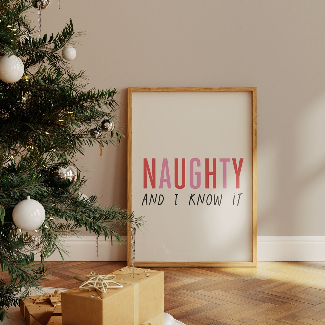 Naughty And I Know It Funny Christmas Quote Typography Poster - Image 4